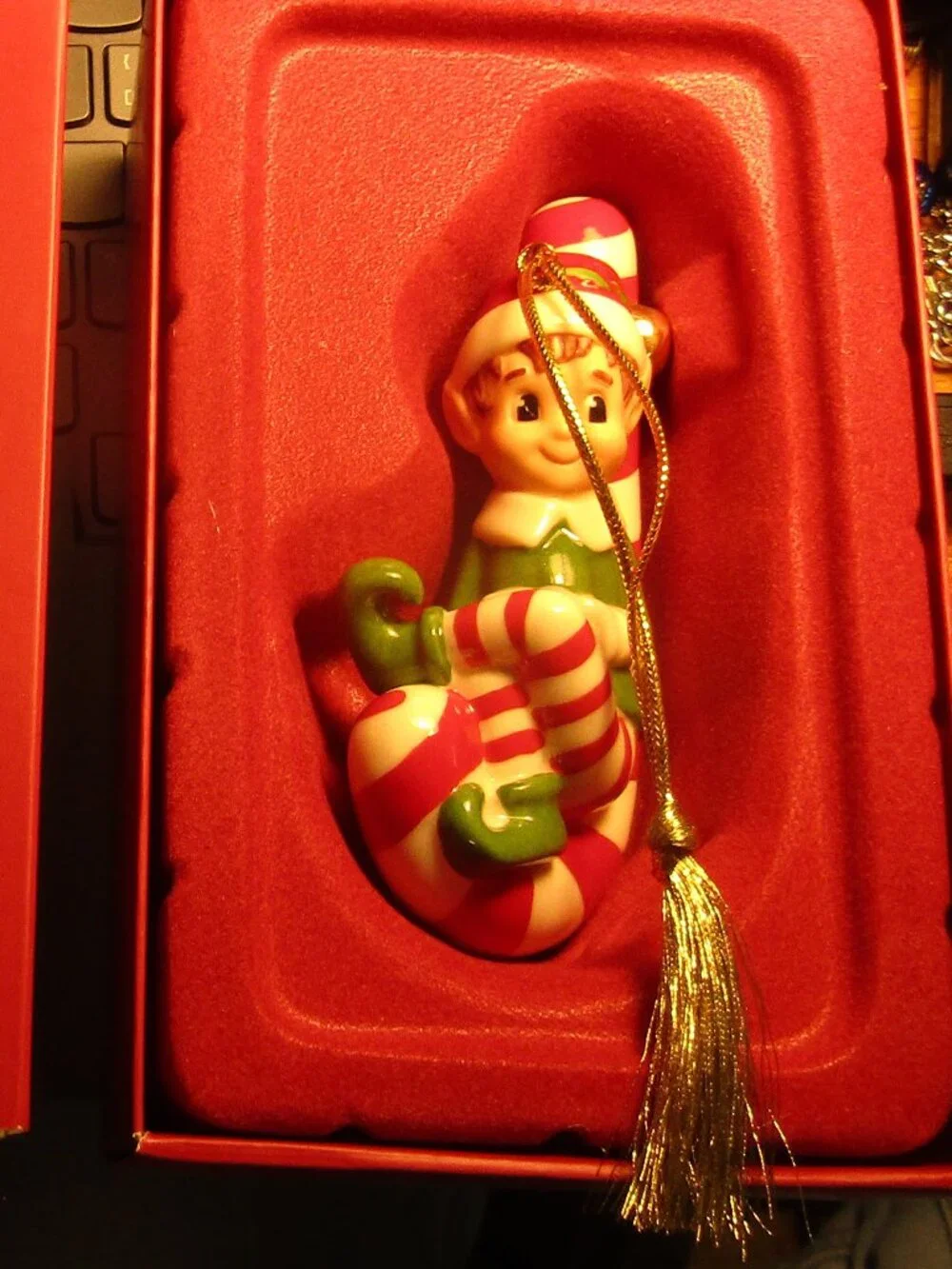 Lenox 896933 New in Box Porcelain CHRISTMAS ELF ON CANDY CANE ORNAMENT 2024